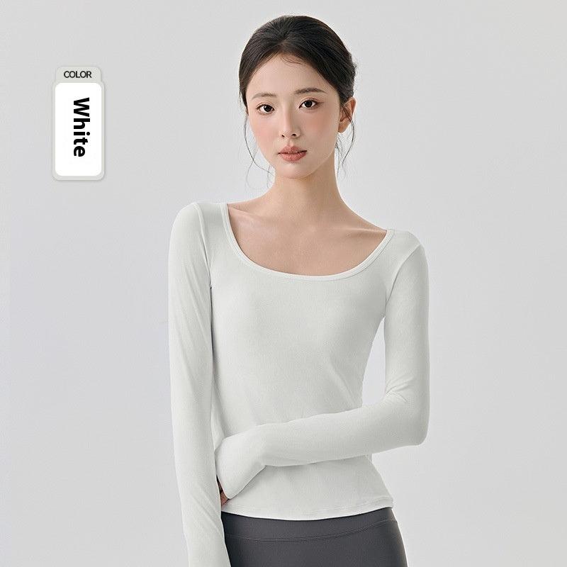 Nude Feel High Elastic Long Sleeve Yoga Wear Top Slim Fit Slim And Sexy Big Neckline - kinko