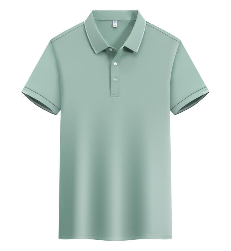 ICE Cotton Single Side Color Secondary Collar Lapel Short Sleeve Polo Shirt - kinko