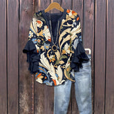 Women's Creative Printing Casual V-neck Lotus Sleeve T-shirt - kinko