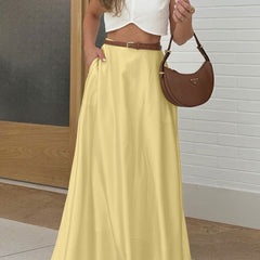 Polyester Satin Draping Yellow Skirt - kinko
