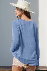 Double Take Full Size Notched Thumbhole Long Sleeve T-Shirt - kinko