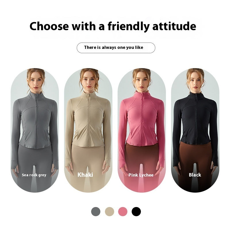 Autumn And Winter Nude Feel Slim Fit Slimming Zipper Yoga Clothes Long Sleeve Outdoor Workout Top - kinko