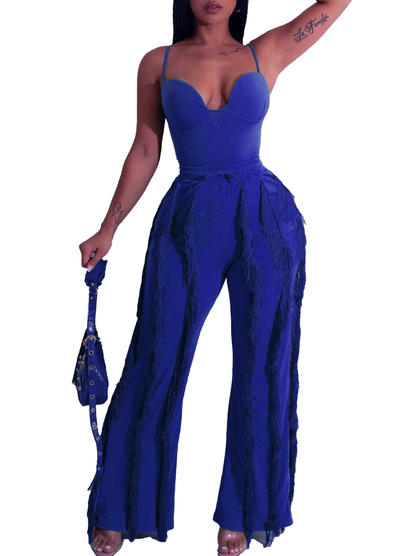 Solid Color Tassel Two-piece Suit - kinko
