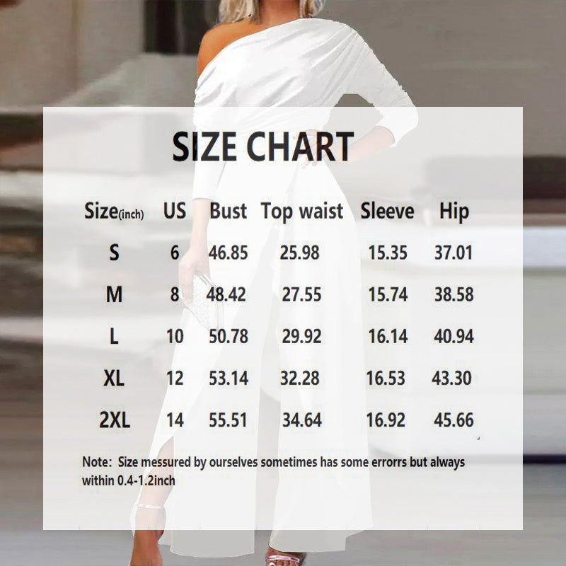 Women's Elegant One-Shoulder Jumpsuit With Long Sleeves & Pants Slit Pleated Waist Formal & Party For Spring&Summer - kinko