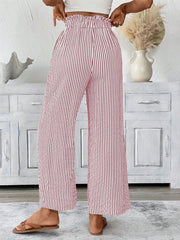 Full Size Striped Wide Leg Paper Bag Pants Plus Size - kinko