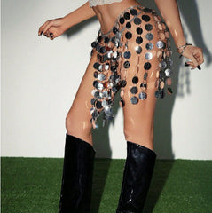 Skirt Geometric Hand Stitching Sequin Skirt - kinko