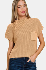 Zenana Mock Neck Short Sleeve Cropped Sweater - kinko