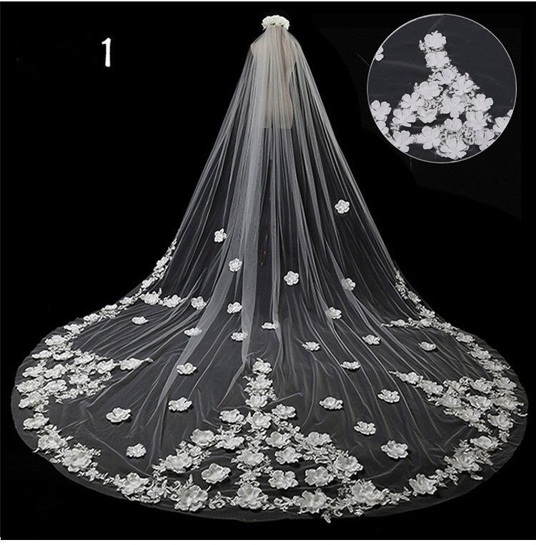 Bridal Wedding Dress Long Tail Luxury Super Fairy Wedding Veil - kinko