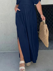 Full Size Deep V-Neck Maxi Dress with Side Slit Plus Size - kinko