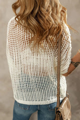 Openwork Round Neck Half Sleeve Knit Cover Up - kinko