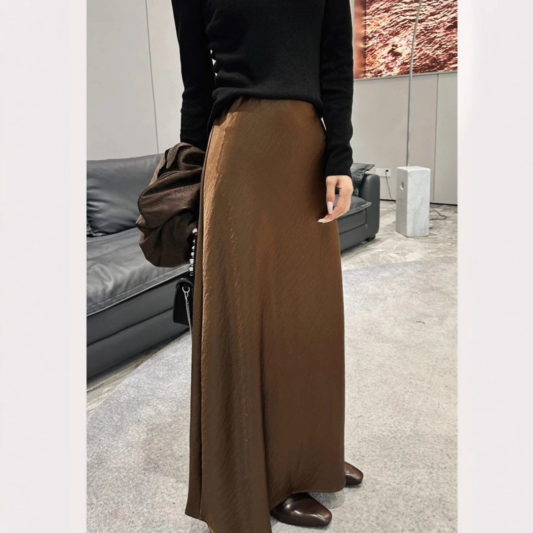 Simple Graceful Draping Acetate Satin Fishtail Skirt For Women - kinko