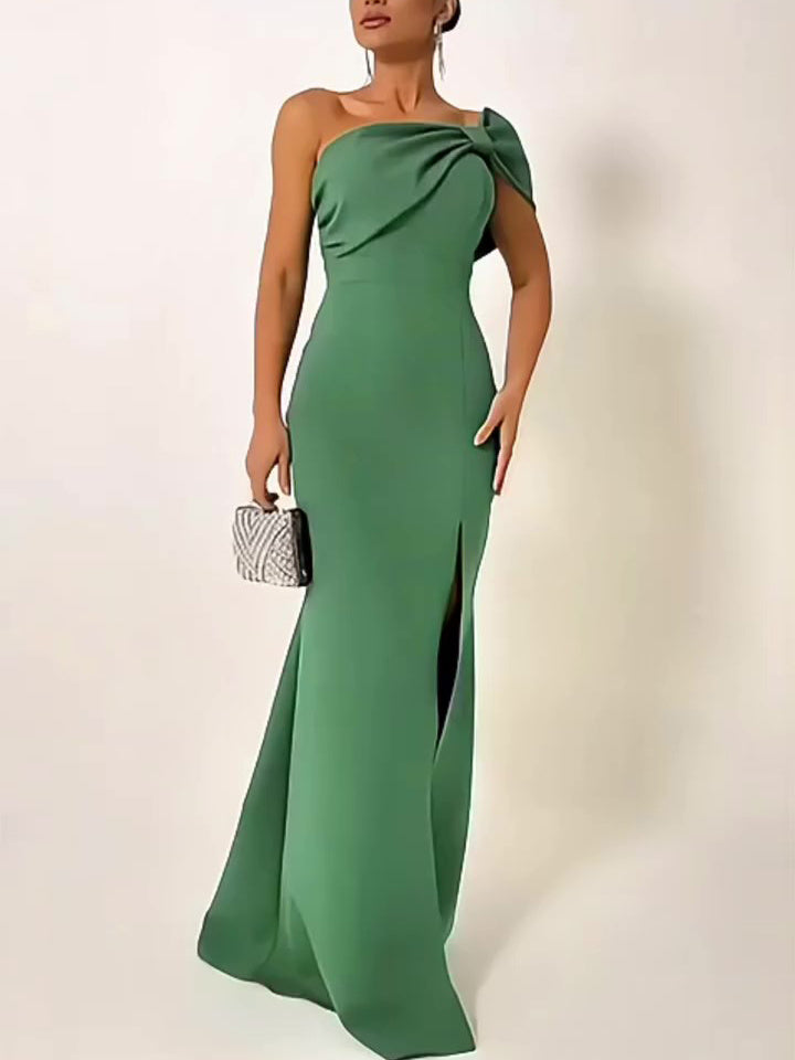 Green Bow Tube Top Evening Dress - kinko