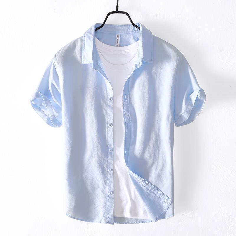 Casual Cotton And Linen Short Sleeve Shirt Men - kinko