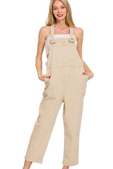 Zenana Washed Knot Strap Relaxed Fit Overalls - kinko