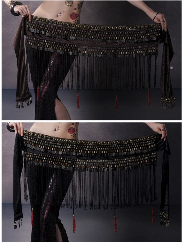 Belly Dance Waist Scarf Performance Tassel Hip Scarf Ethnic Tribe Dance Costume Belly Dance Waist Chain - kinko
