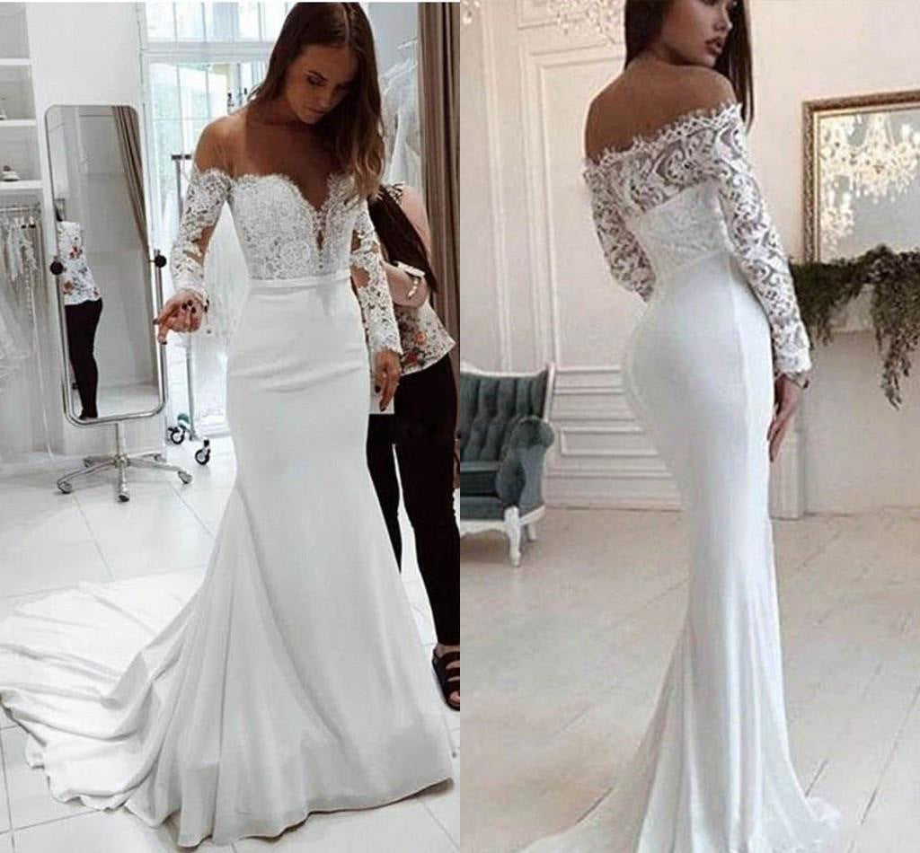 Fashion One Shoulder Lace Long Sleeve Dress Mopping Wedding Dress - kinko