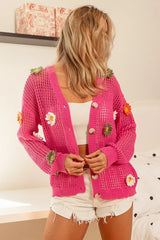 BiBi Flower Patches Open Knit Sweater Cardigan - kinko