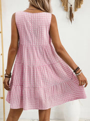 Plaid Round Neck Sleeveless Mini Dress - kinko