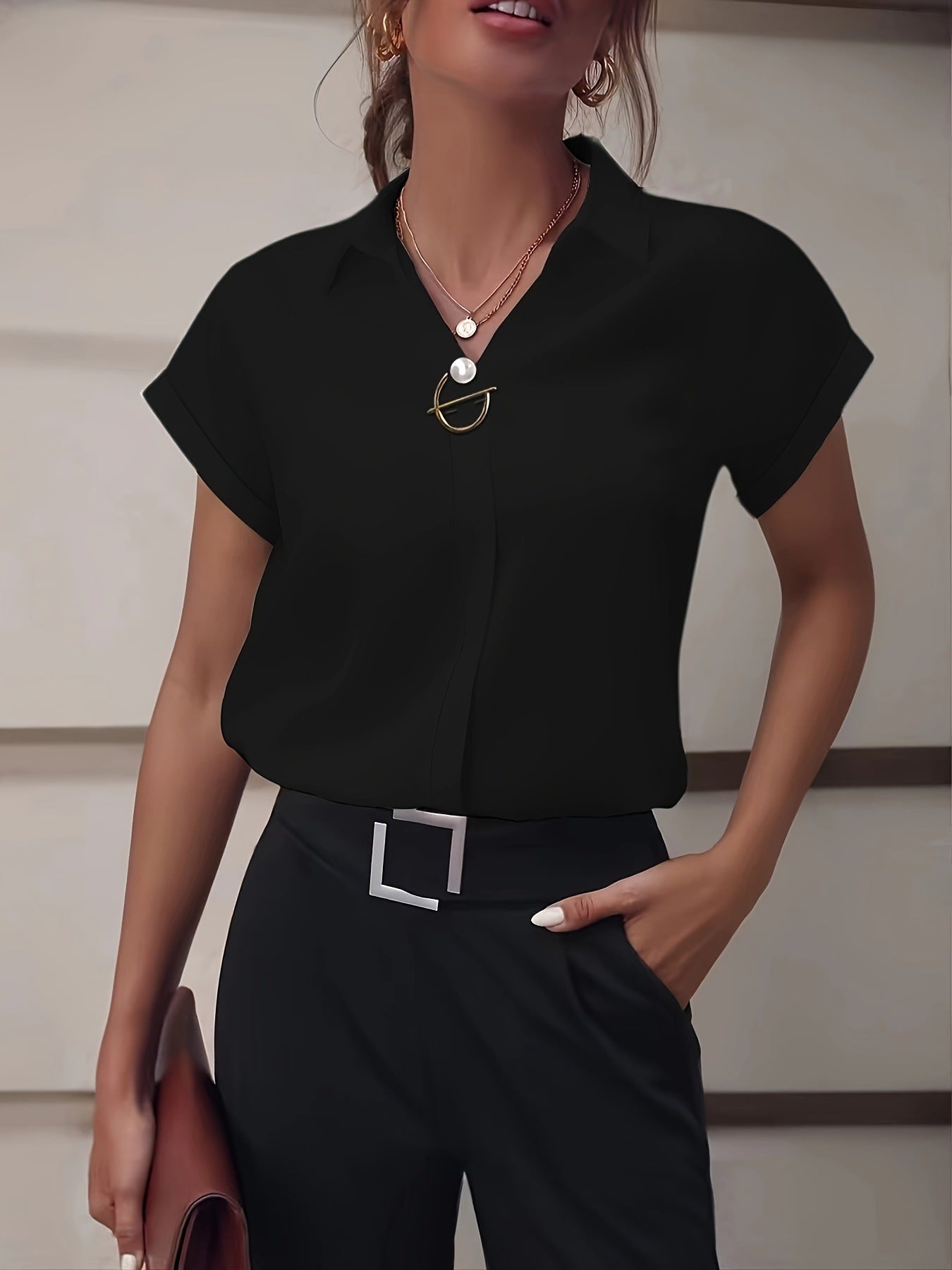 Loose Casual Short-sleeved Shirt Drop-shoulder Sleeve Shirt - kinko