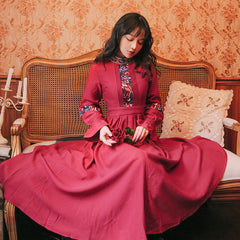 Ladies Retro Style Embroidery Dress For Women Fall Winter