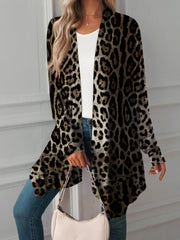 Leopard Print Long Open Front Cardigan - kinko
