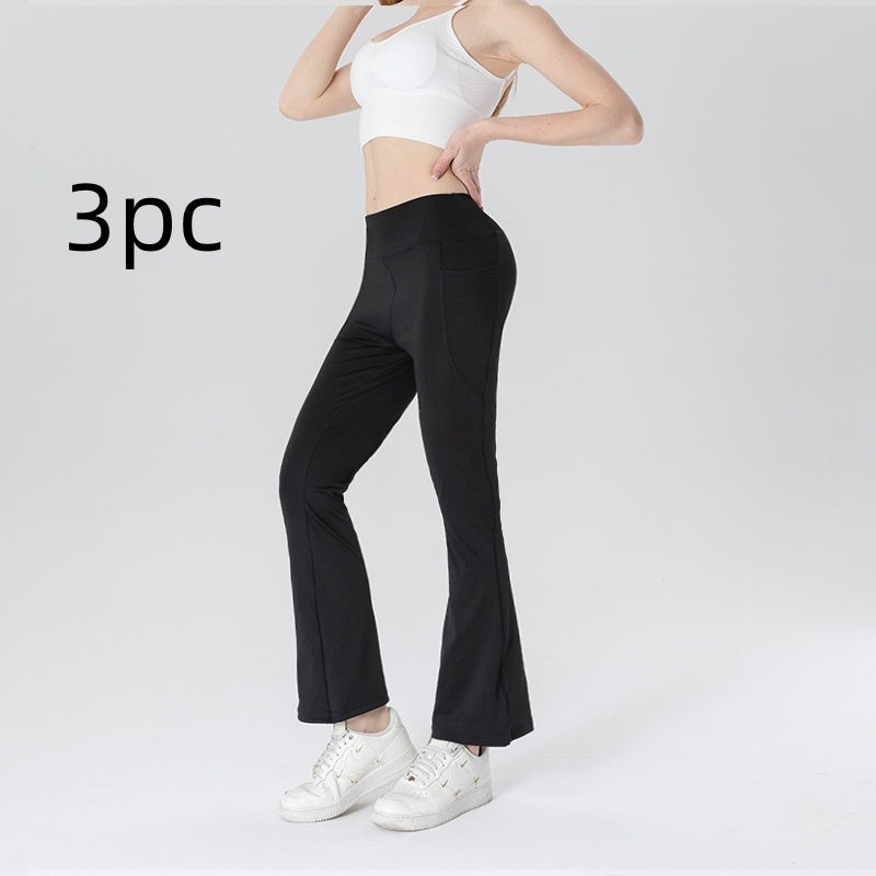 Ladies Mid Waist Abdominal-shaping Slimming Cropped Pants Casual Pocket Bootcut Trousers - kinko