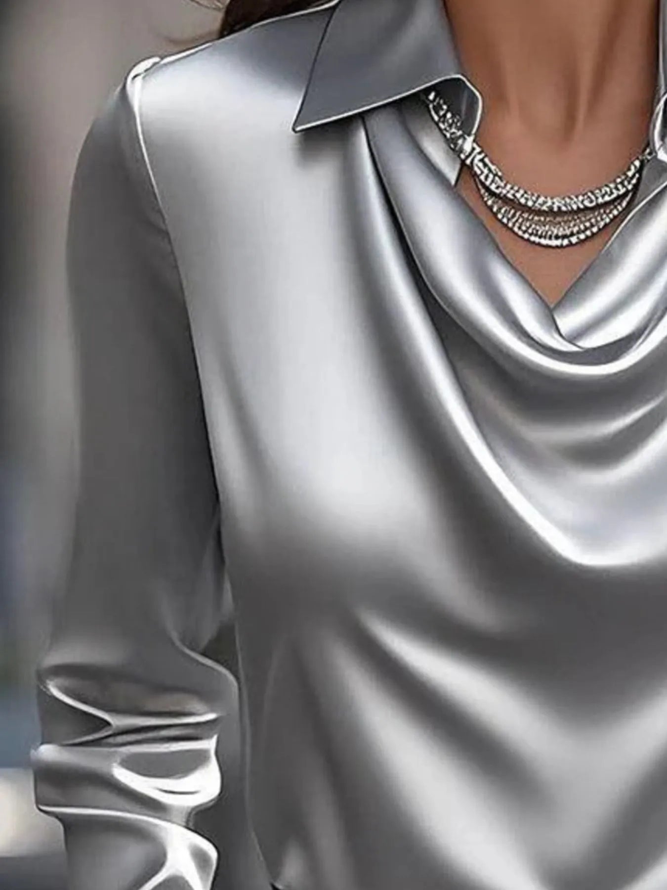 Full Size Collared Neck Long Sleeve Blouse Plus Size - kinko