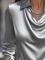 Full Size Collared Neck Long Sleeve Blouse Plus Size - kinko