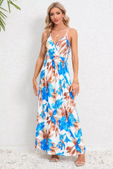 Printed Surplice Maxi Cami Dress - kinko