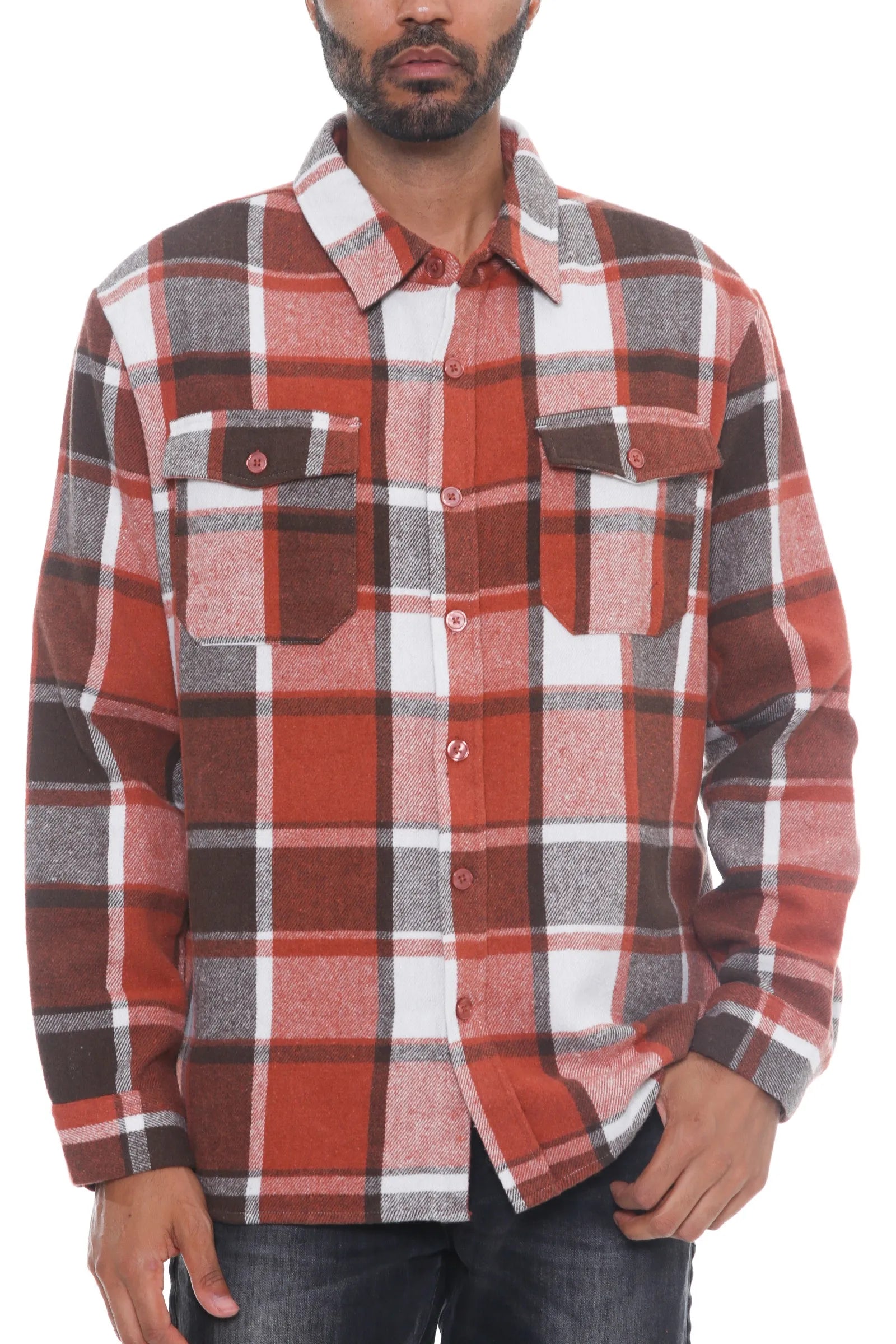 WEIV Men's Full Size Checkered Soft Flannel Shacket Plus Size - kinko