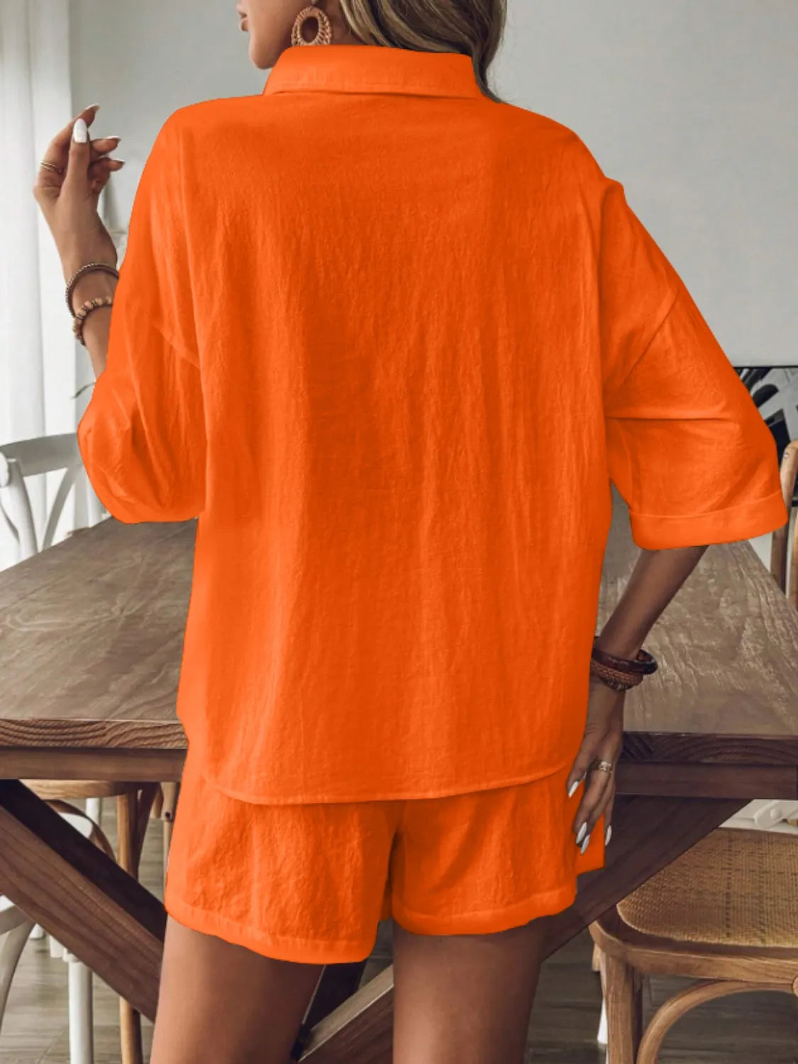 Collared Neck Half Sleeve Top and Shorts Set - kinko