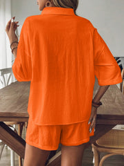 Collared Neck Half Sleeve Top and Shorts Set - kinko