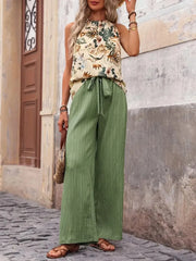 Printed Tank Top and Wide Leg Pants Set - kinko