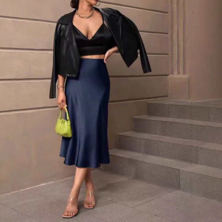 European And American Elegant Style A- Line Satin Skirt - kinko