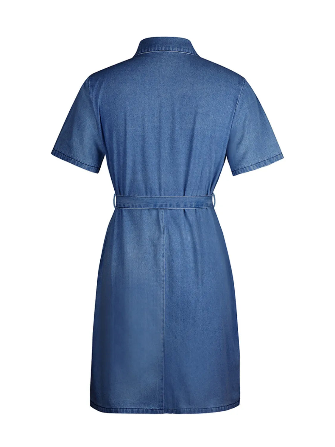 Full Size Zip Front Short Sleeve Denim Dress Plus Size - kinko