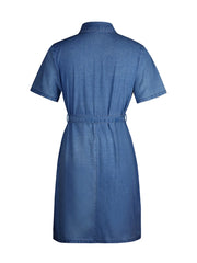Full Size Zip Front Short Sleeve Denim Dress Plus Size - kinko