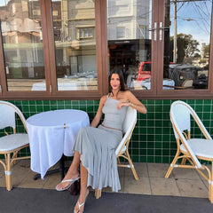 Ins Style Women's Solid Color Sleeveless Vest High Waist Skirt Two-piece Set - kinko