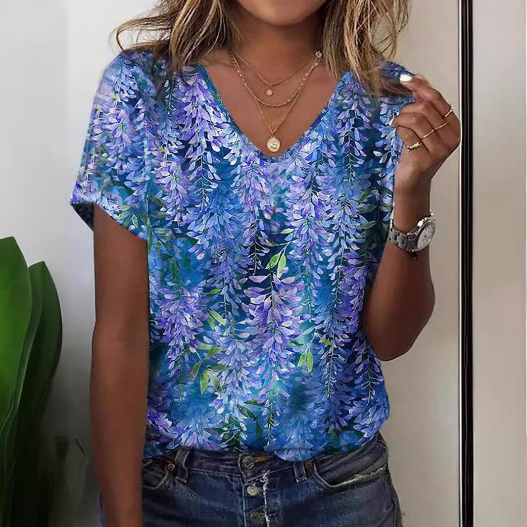 European And American Style Casual Women's Commuter Elegant V-neck Short Sleeve - kinko