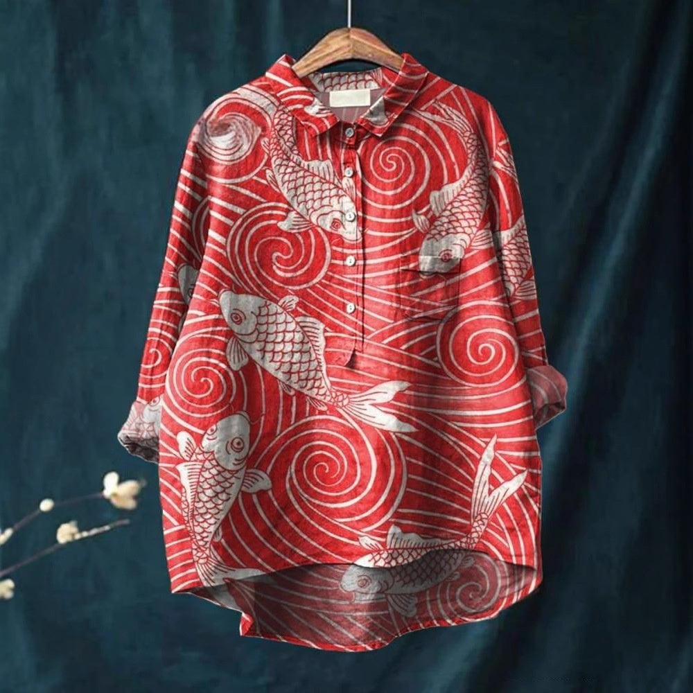 Women's Casual Floral Art Retro Loose Shirt - kinko