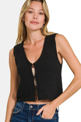 Zenana Hook and Eye Closure V-Neck Sweater Vest - kinko