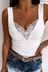 Full Size Lace Detail V-Neck Tank Plus Size - kinko