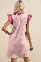 Ruffled V-Neck Cap Sleeve Mini Dress - kinko