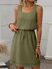 Waffle-Knit Drawstring Mini Tank Dress - kinko