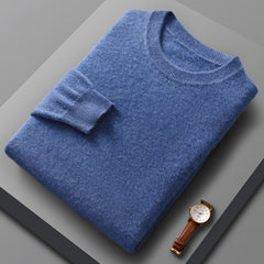 Fall Winter Men Wool Round Neck Solid Color Pullover Sweater Long Sleeve