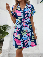New Floral Print Short Sleeve Shirt Dress Summer Fashion Lapel Loose A-line Dresses For Womens Clothing - kinko