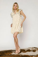 Umgee Bow Print Ruffled Cap Sleeve Mini Dress - kinko