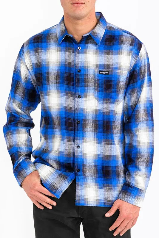 WEIV Men's Full Size Plaid Long Sleeve Flannel Shirt Plus Size - kinko