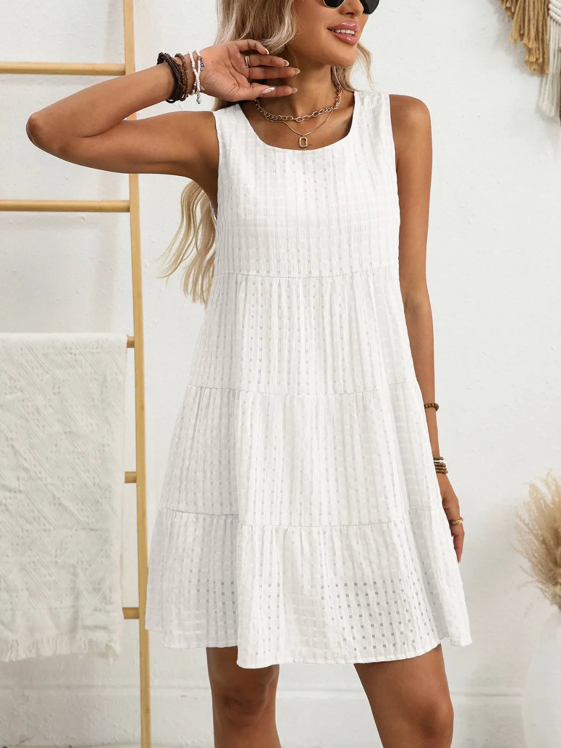 Plaid Round Neck Sleeveless Mini Dress - kinko