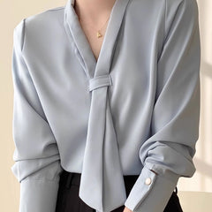Women's Office Chiffon Commuting Elegant White Shirt - kinko