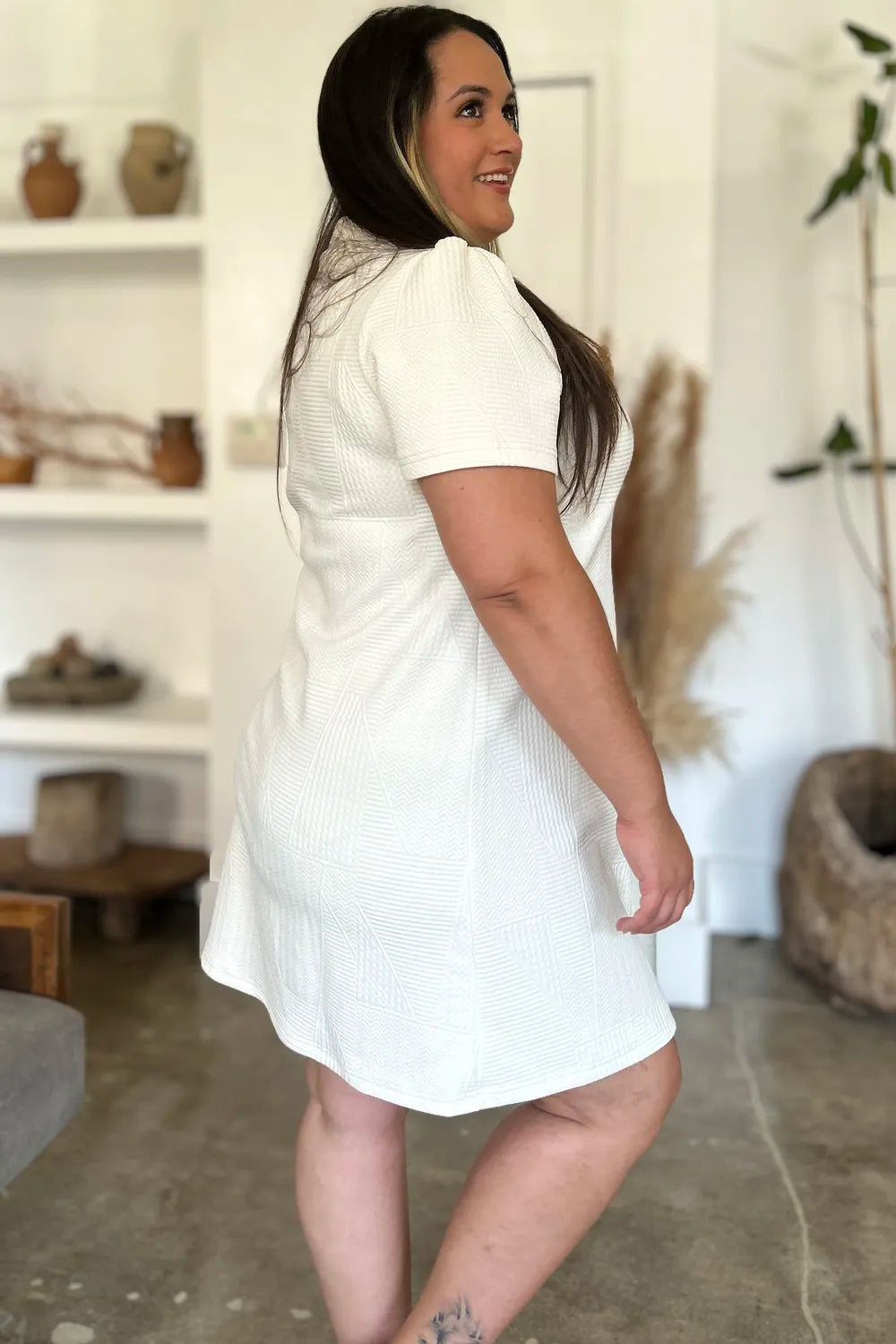 Double Take Full Size Texture Short Sleeve Dress - kinko